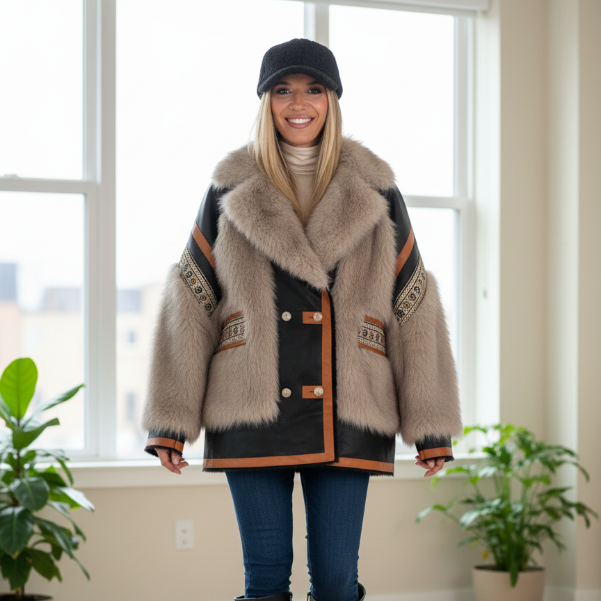 Look VESTE COCO TAUPE avec similicuir