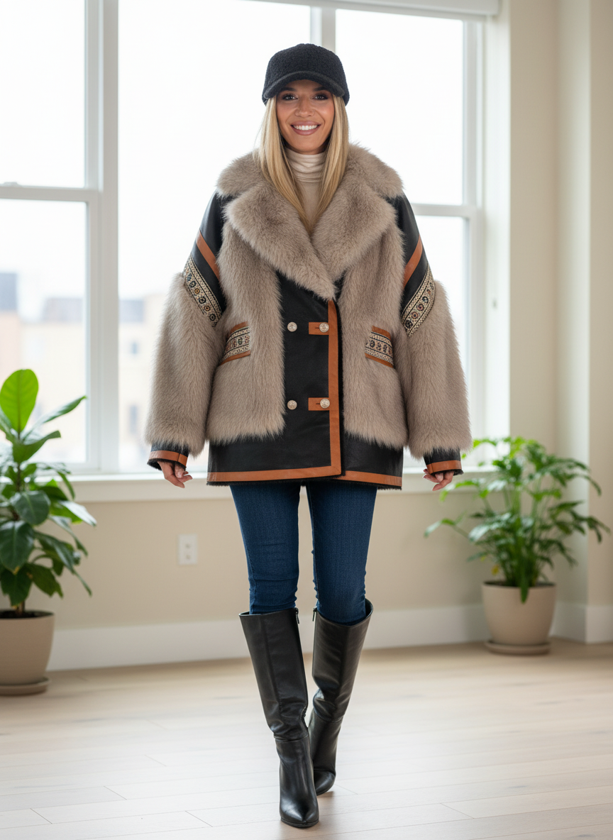 Look VESTE COCO TAUPE avec similicuir